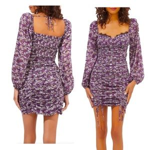 NWT ASTR the label purple floral ruched scrunch sweetheart eyelash lace puff 3/4